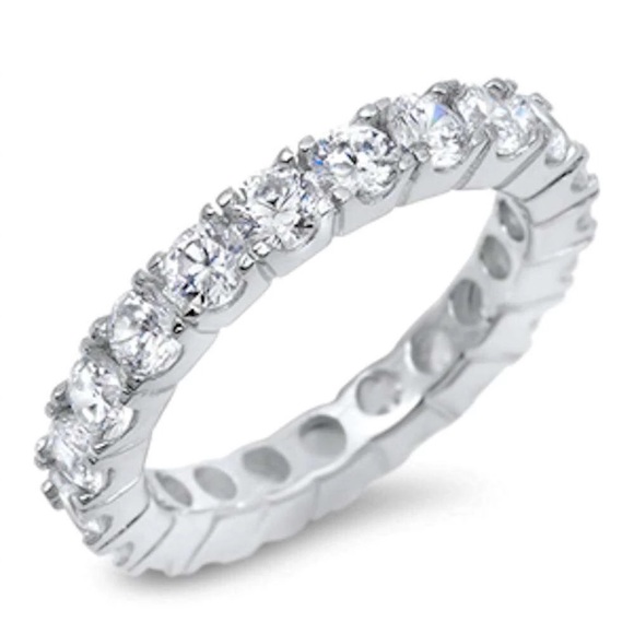 Sterling Silver 4 Prong Round Eternity Band Ring - Picture 7 of 7